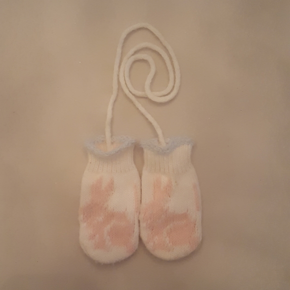 Vintage Other - Vintage 70s Knitted Bunny Mittens Pink & Blue